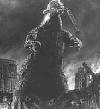 Godzilla munches on a train. Mmm, good!